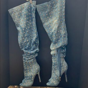 Studded Jean Peep Toe